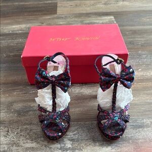 Betsey Johnson Navy and Red Heels with Ankle Straps